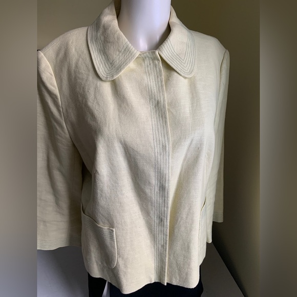 Zara Yellowish Light lime green cotton blend blazer 3/4 sleeves collared US 12 - Picture 9 of 13